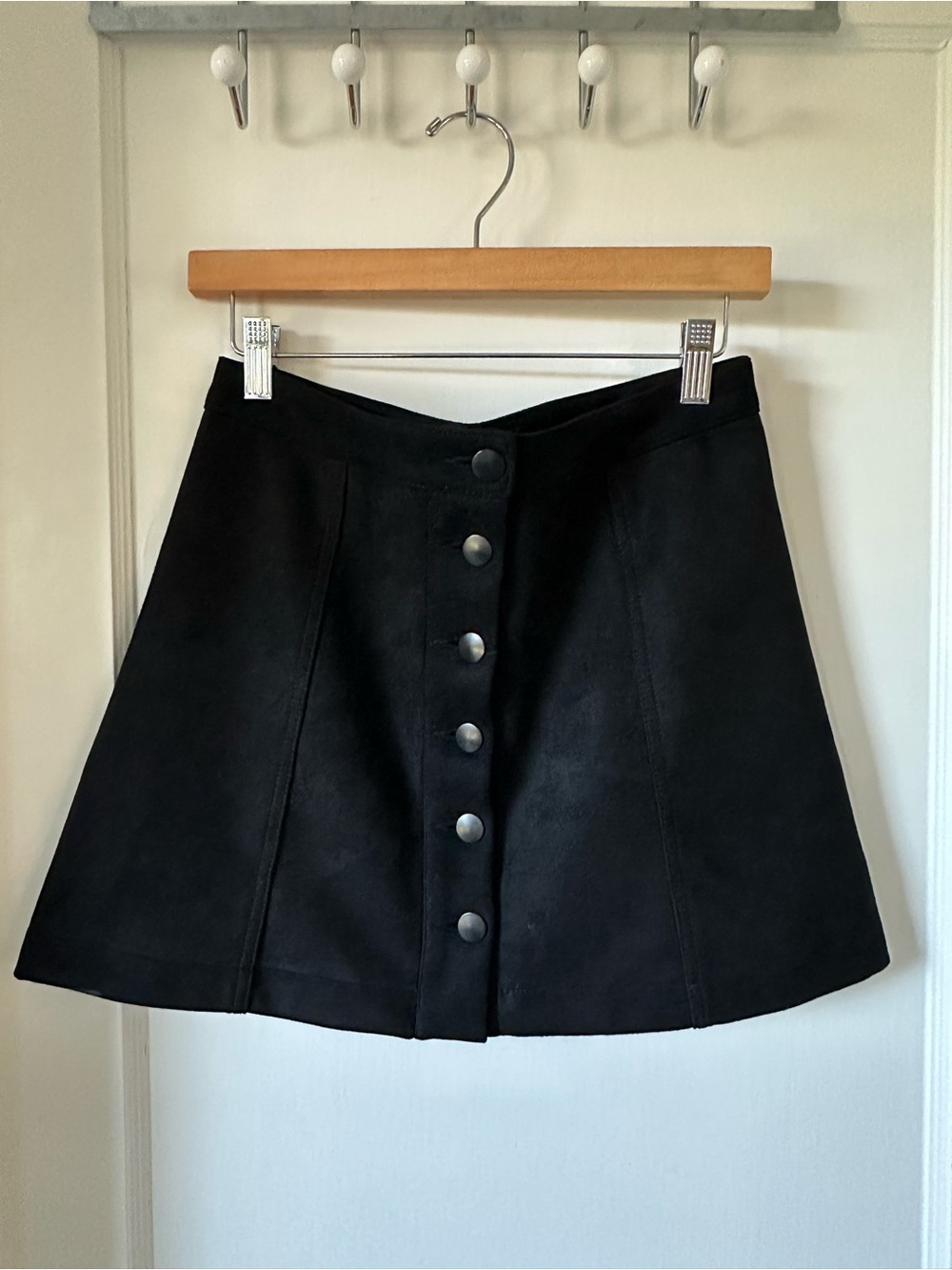 Forever 21 Black Suede-effect Button-Front Mini Skirt